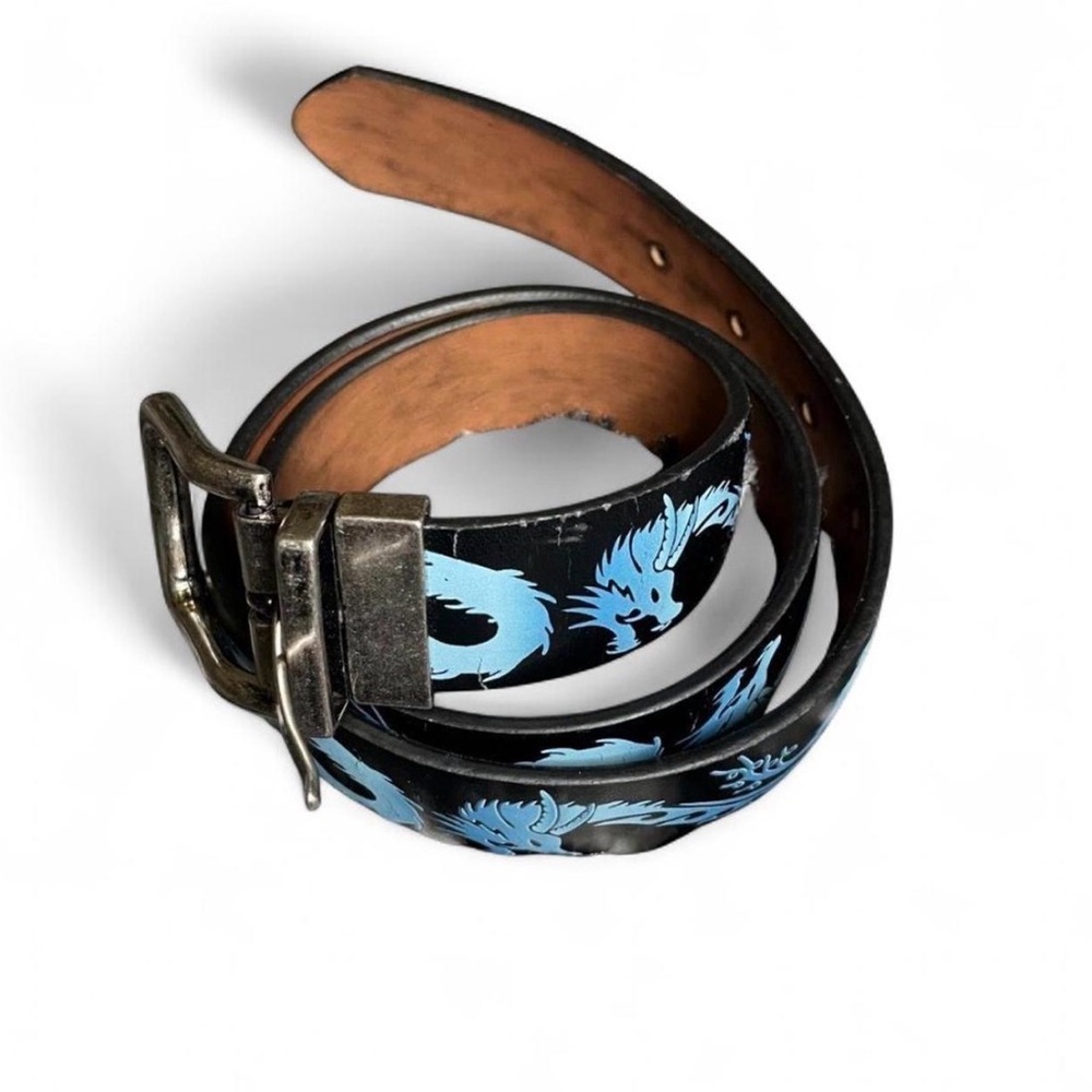 Vintage Y2K‎ Blue Dragon Graphic Faux Leather Reversible Belt